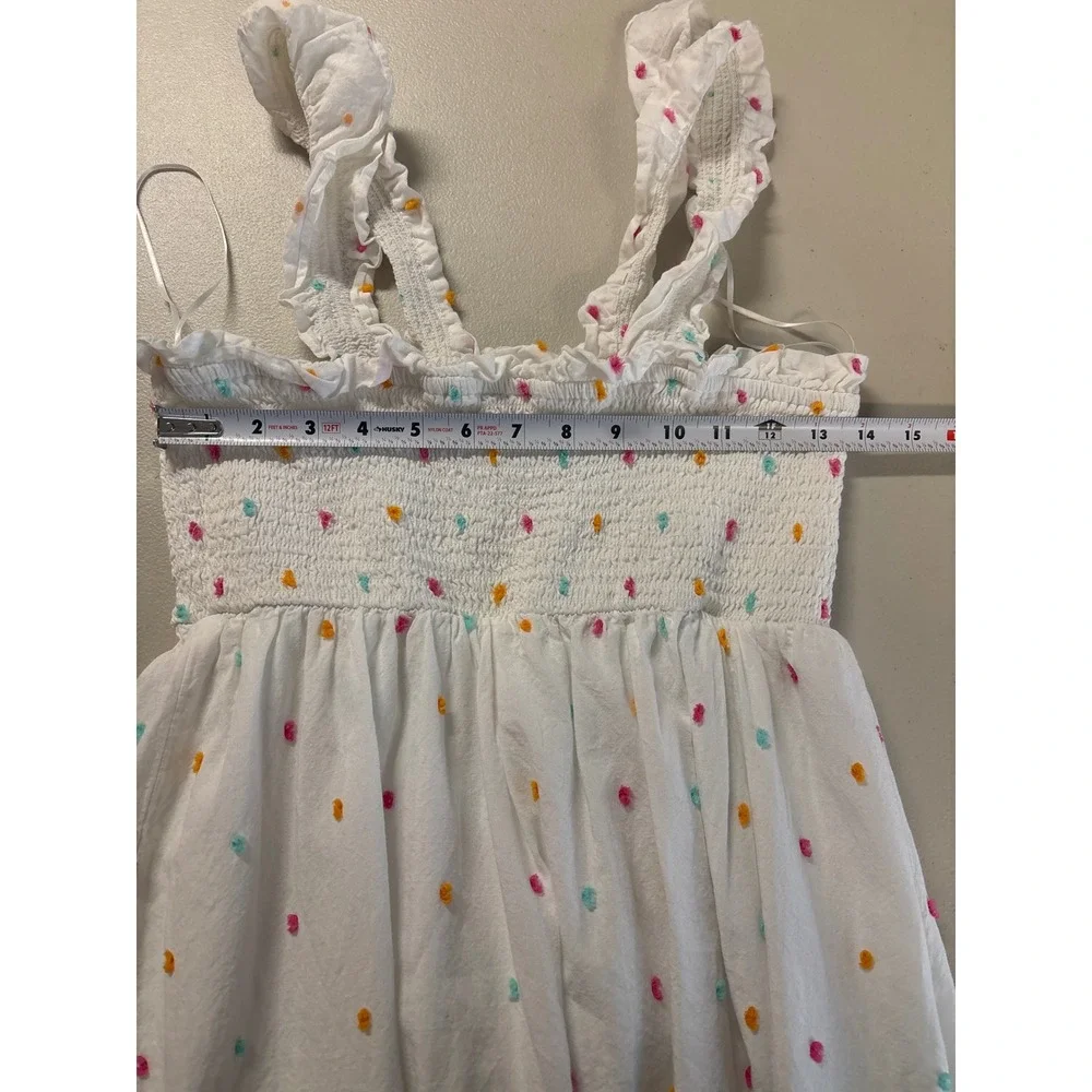 Crown & Ivy Women Size Small White Clip Dot Smocked Tiered Sleeveless Midi Dress